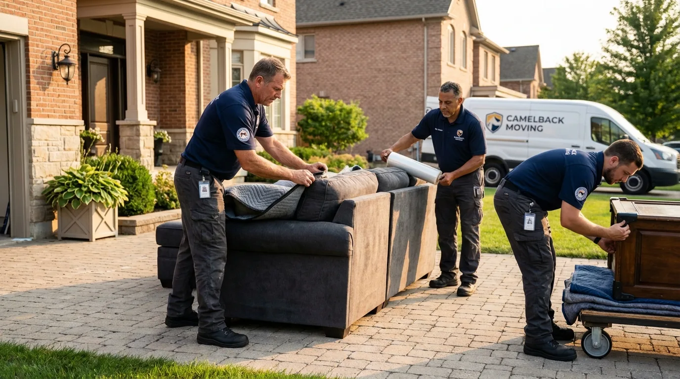 Large estate moving crew wrapping furniture in Lone Star, TX