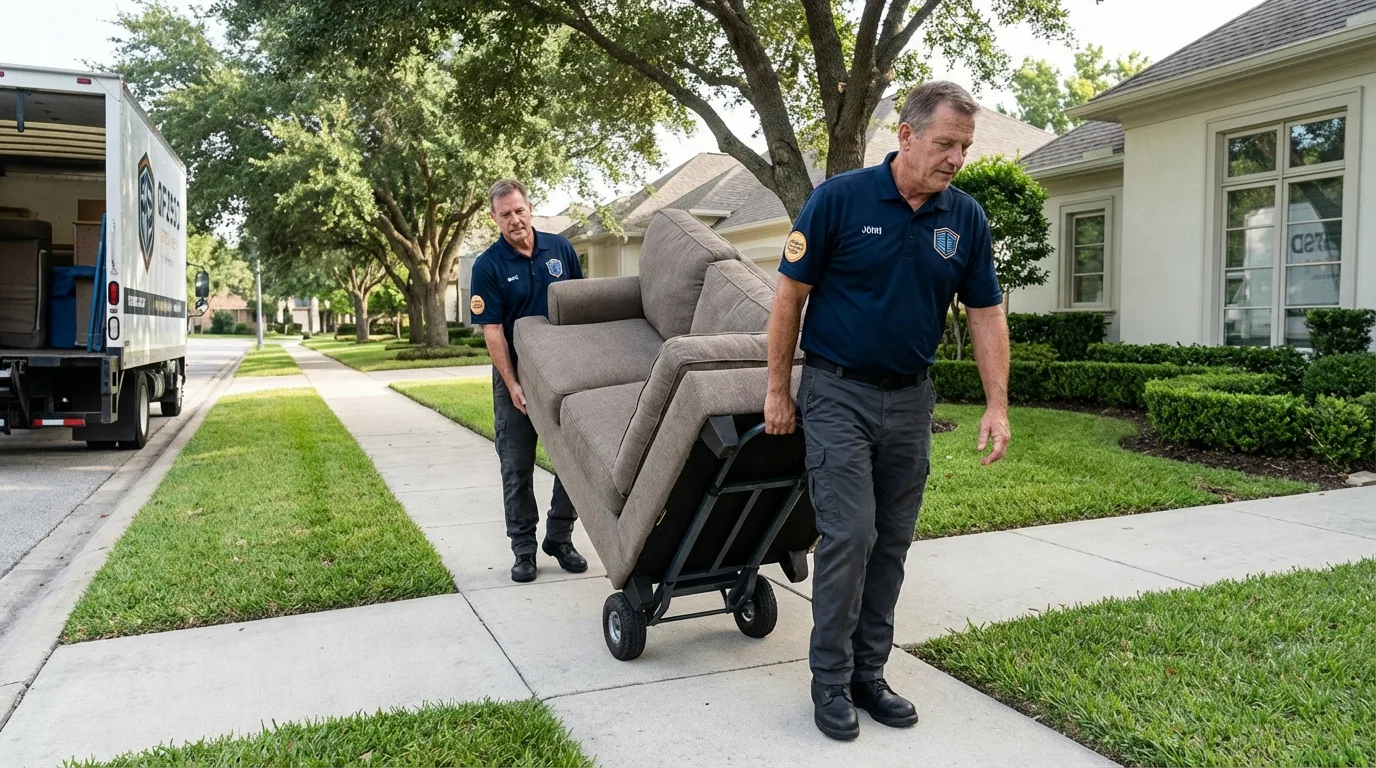 Local residential moving crew loading furniture in Lone Star, TX